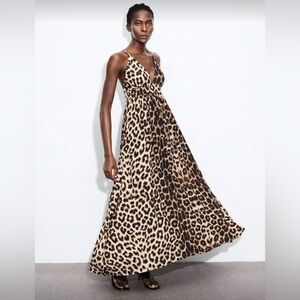 Leopard Print V-Neck Maxi Dress with Spaghetti Straps
